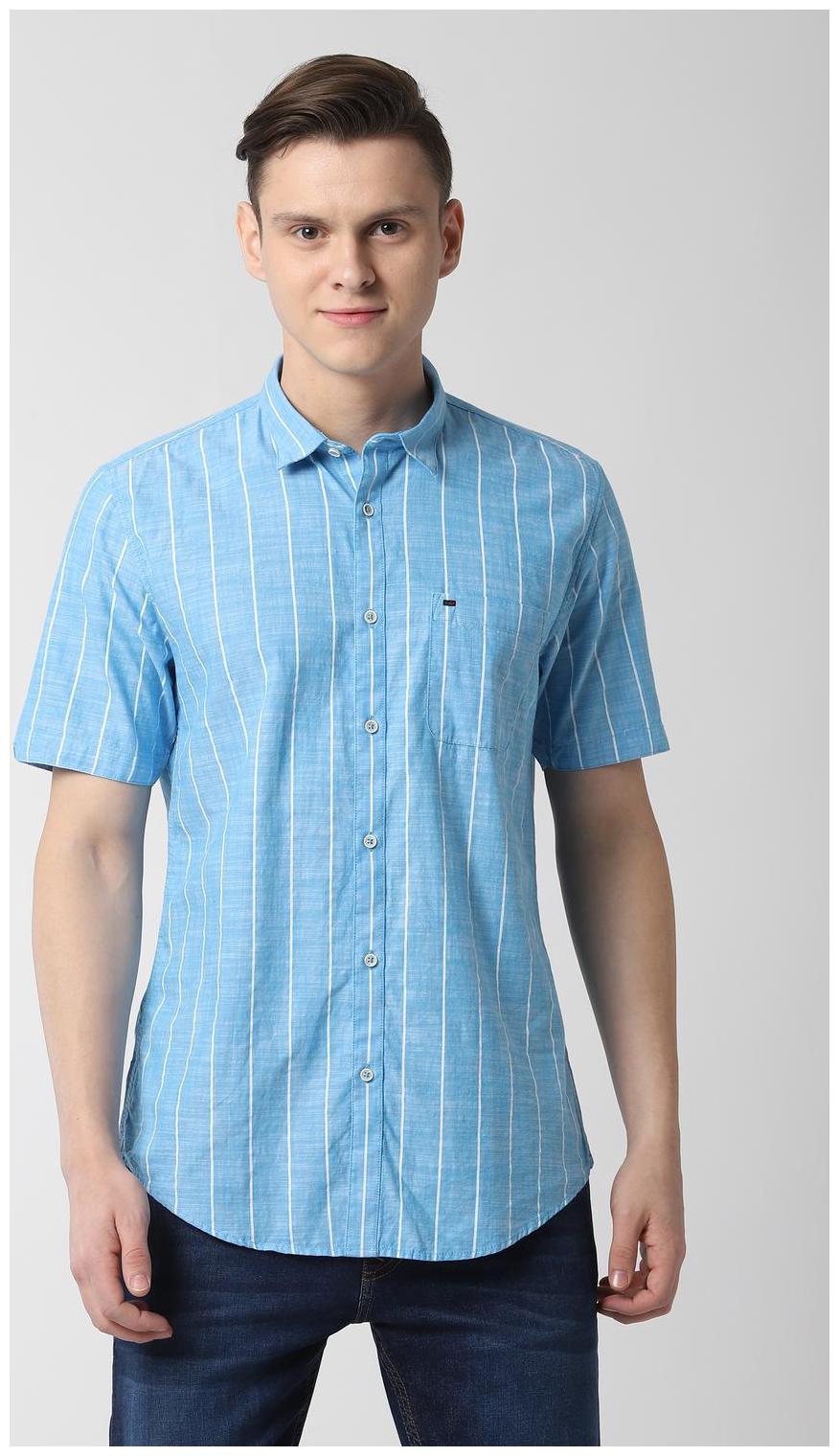 

Peter England Men Blue Vertical Stripes Slim Fit Casual Shirt