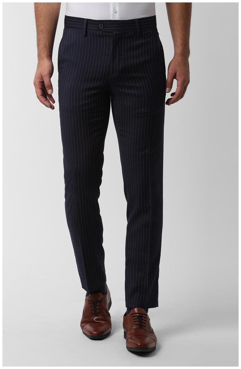 

Peter England Men Striped Slim Fit Formal Trouser - Blue