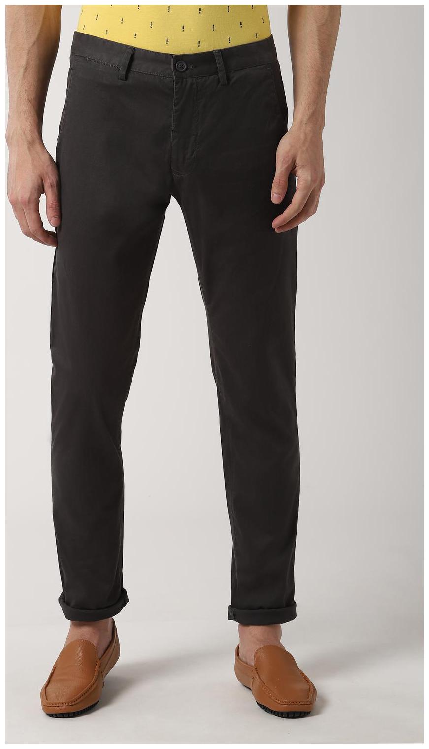 

Peter England Men Cotton Solid Grey Casual Trousers