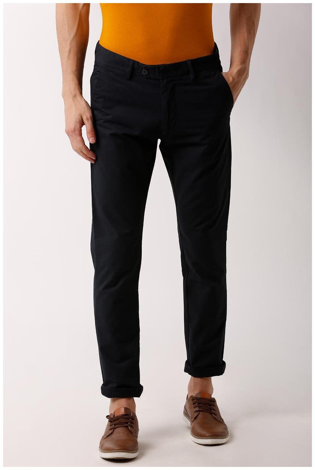 

Peter England Men Blue Solid Slim fit Regular trousers