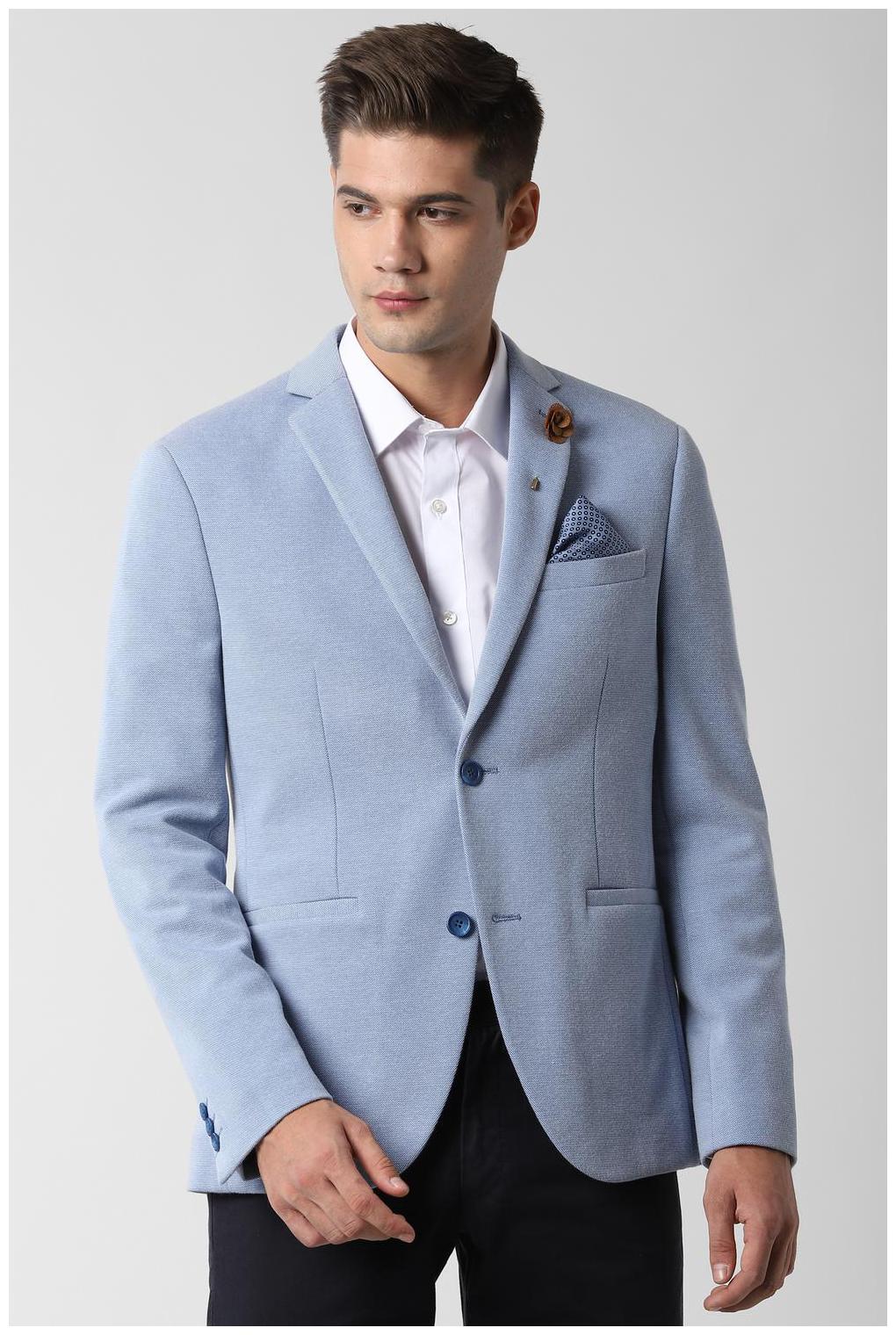 

Peter England Men Blue Textured Slim fit Single Breasted Blazer