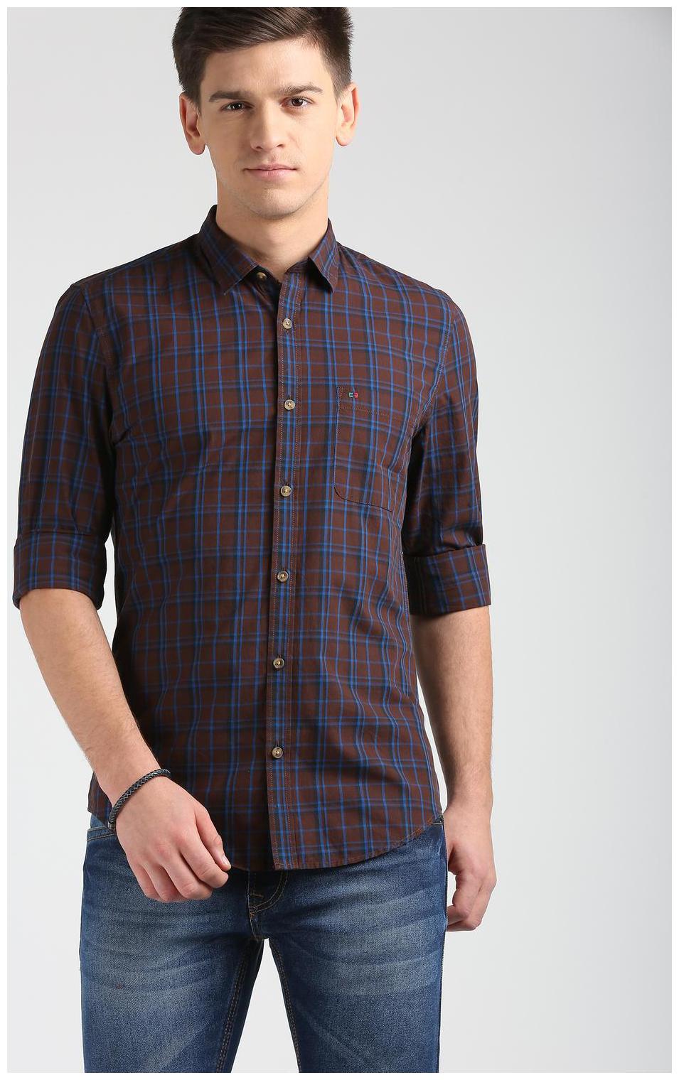 

Peter England Men Brown Checked Super Slim Fit Casual Shirt