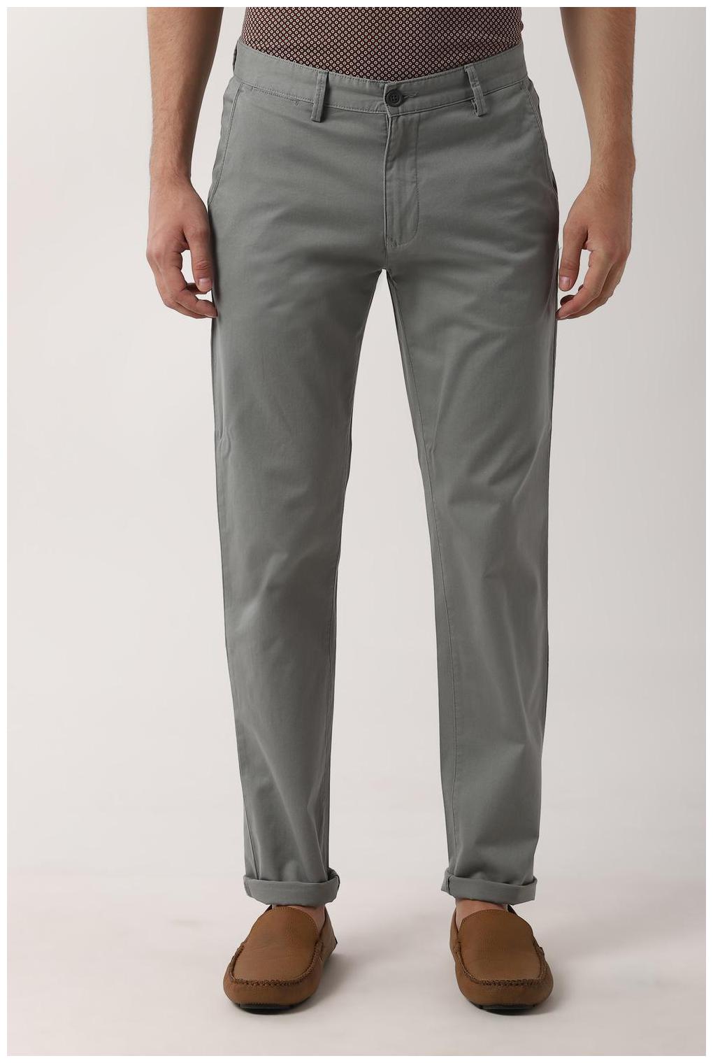 

Peter England Men Grey Solid Slim fit Regular trousers
