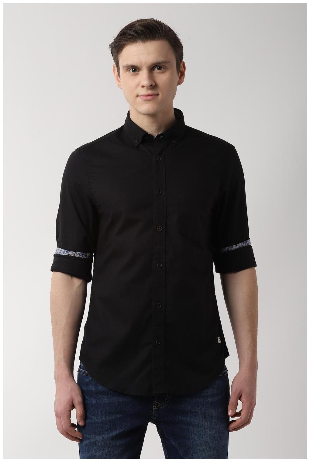

Peter England Men Black Solid Super Slim Fit Casual Shirt