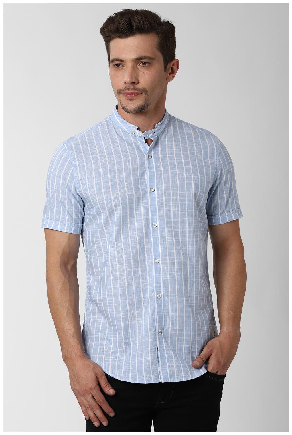 

Peter England Men Blue Vertical Stripes Super Slim Fit Casual Shirt
