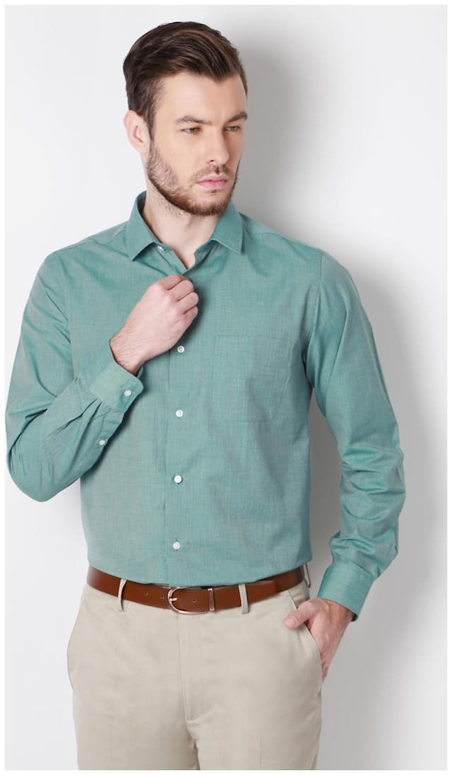 Peter England Men Slim fit Formal Shirt - Green