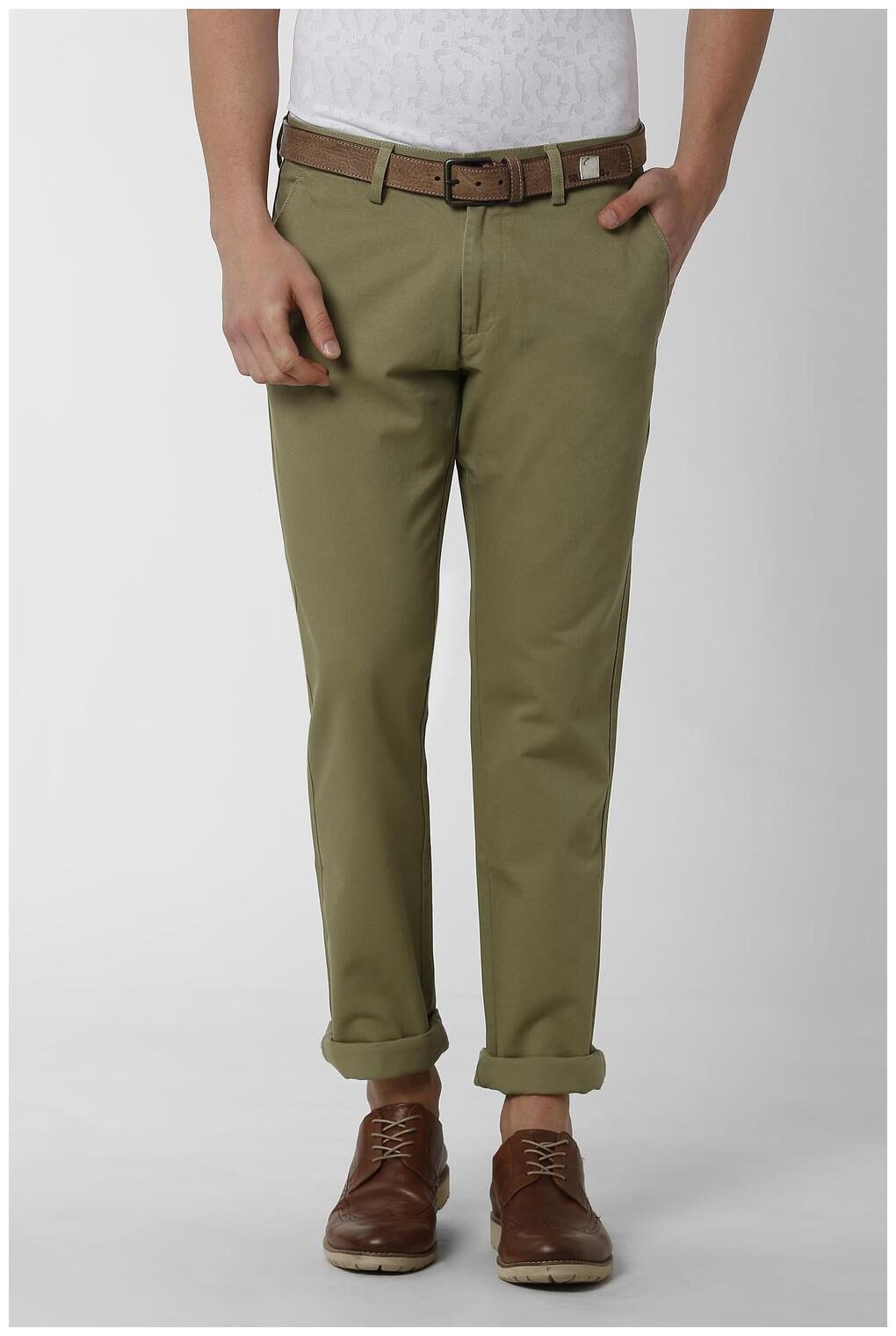 

Peter England Men Green Textured Slim fit Regular trousers