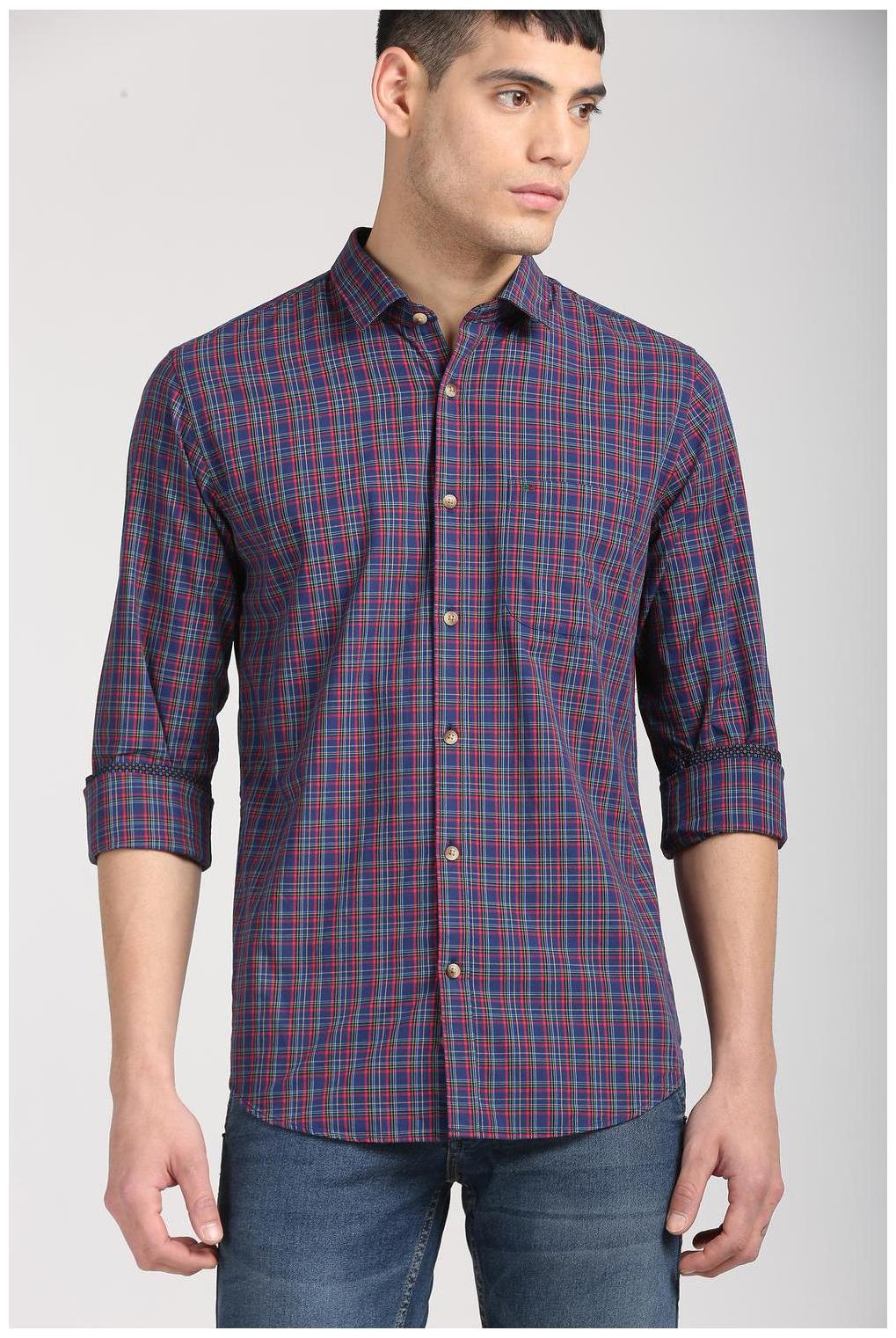 

Peter England Men Blue Checked Slim Fit Casual Shirt