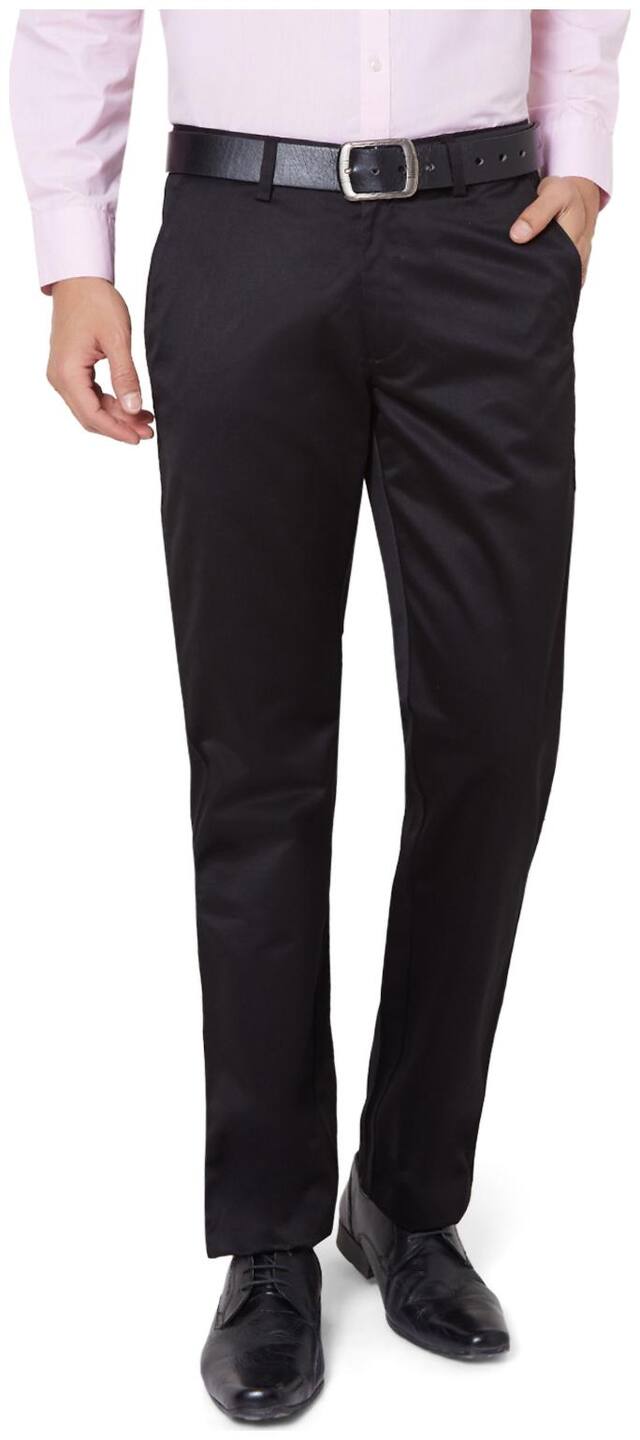 Peter England Men Solid Regular Fit Formal Trouser - Black