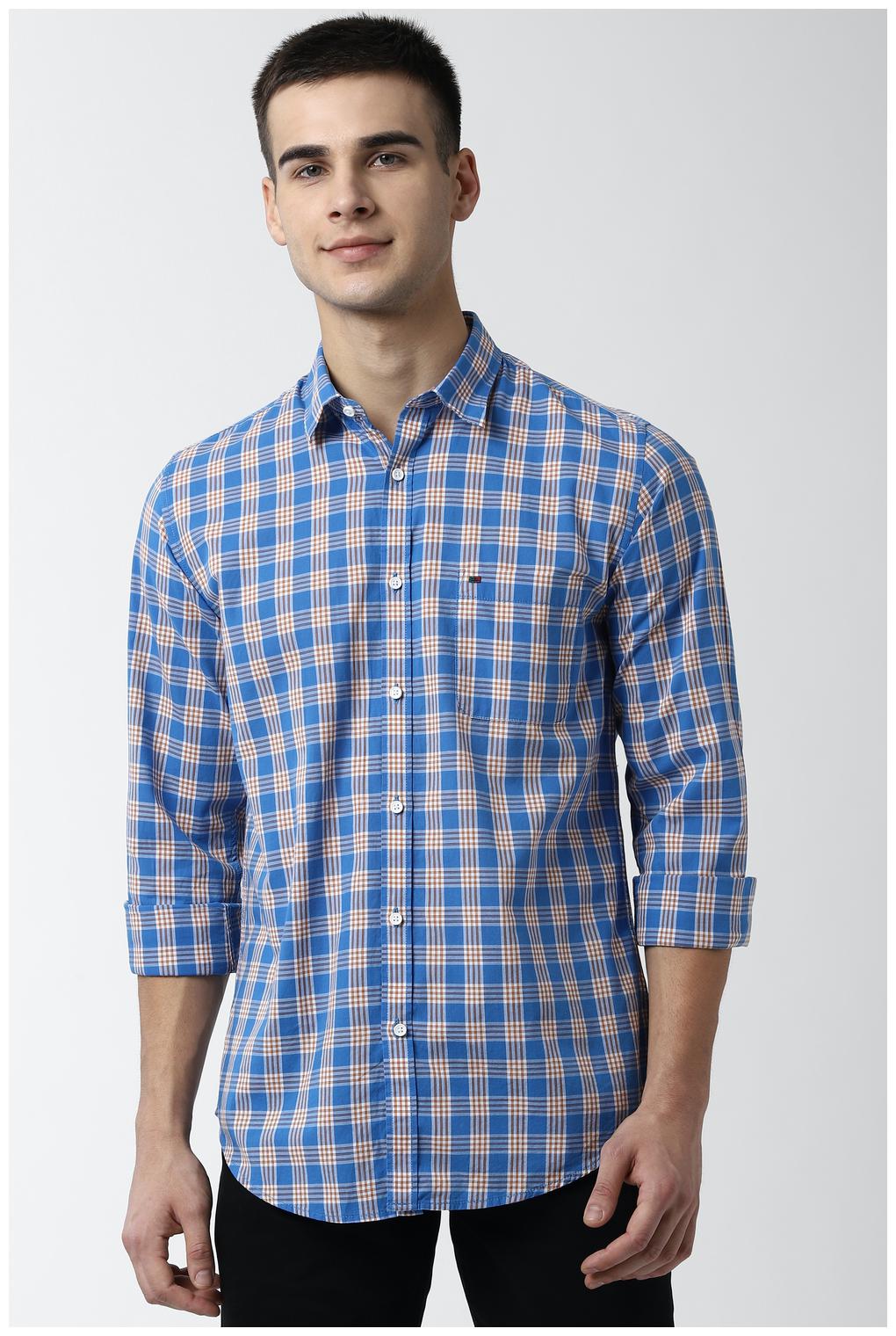 

Peter England Men Blue Checked Slim Fit Casual Shirt