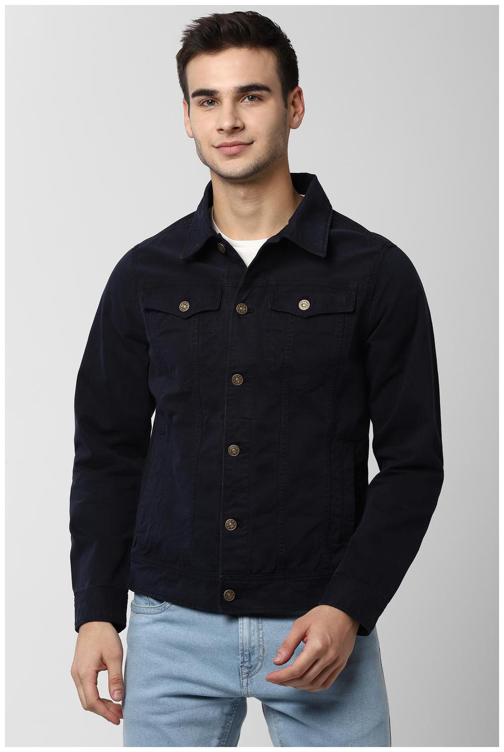 

Peter England Men Blue Solid Bomber jacket