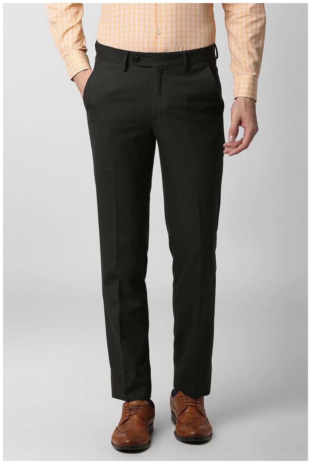 

Peter England Men Checked Slim Fit Formal Trouser - Grey