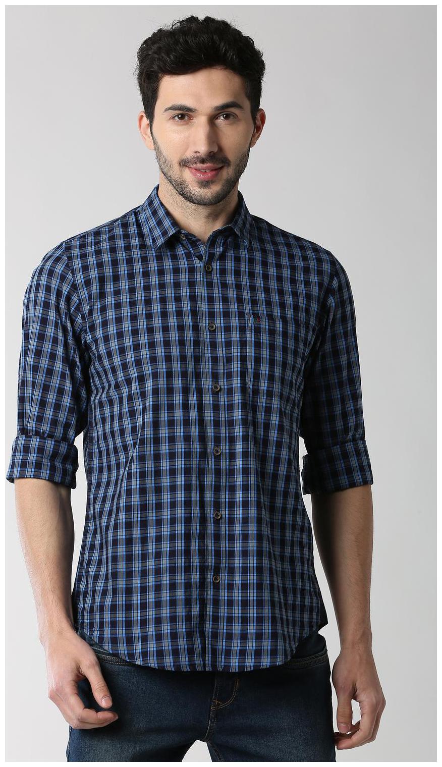 

Peter England Men Blue Checked Slim Fit Casual Shirt