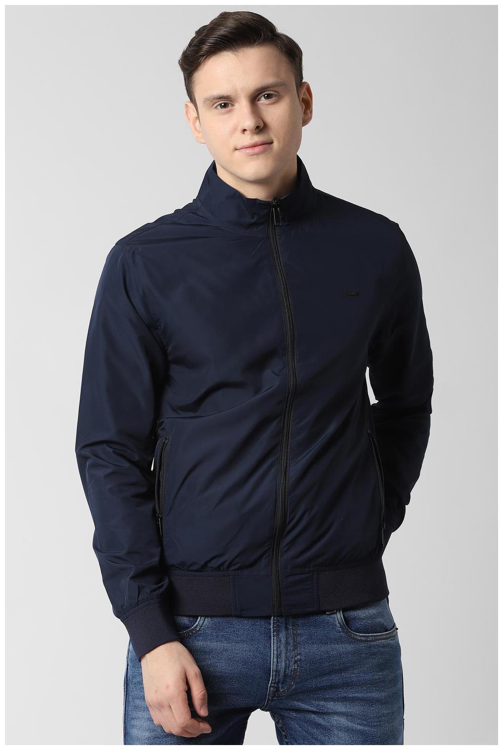 

Peter England Men Blue Solid Bomber jacket