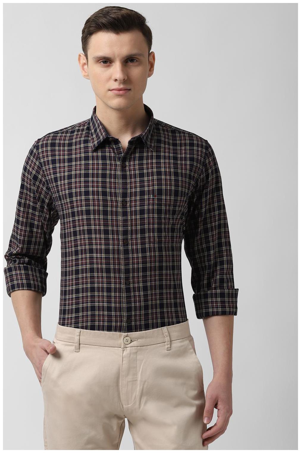 

Peter England Men Blue Checked Slim Fit Casual Shirt