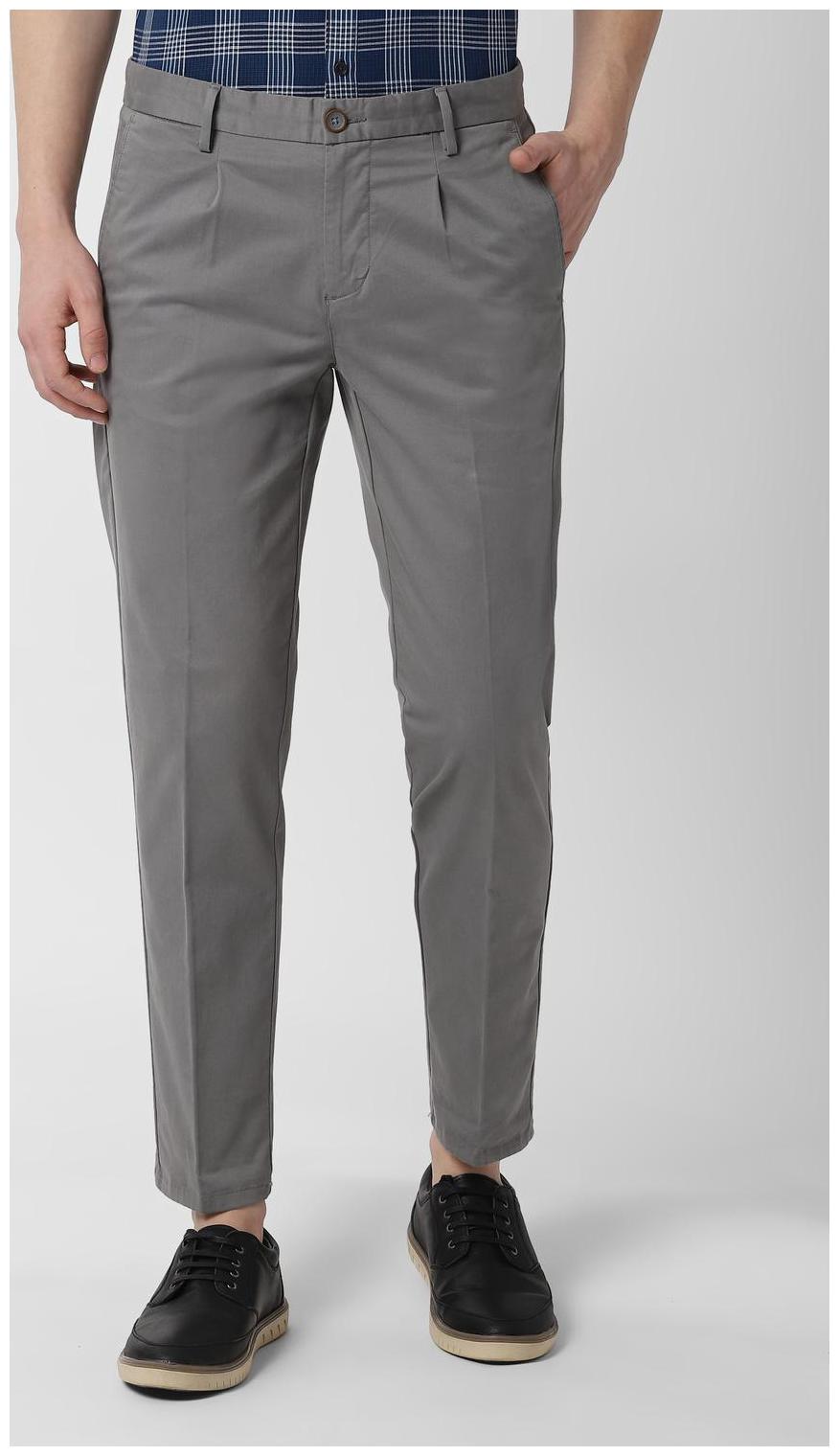 

Peter England Men Grey Solid Tapered fit Regular trousers