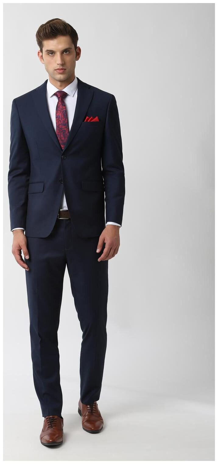 

Peter England Men Polyester Solid Blue Single Breasted Suit
