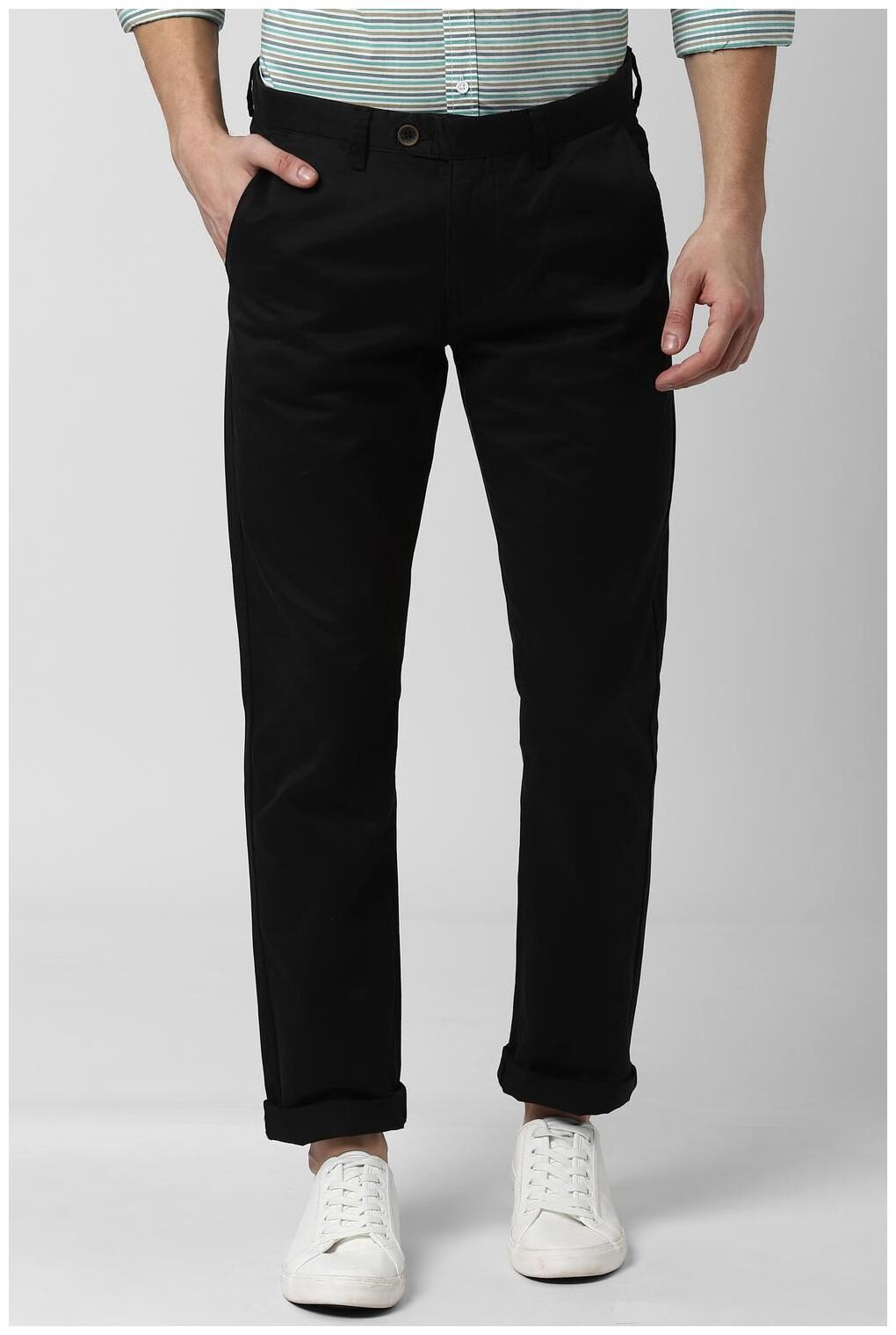 

Peter England Men Black Solid Slim fit Regular trousers