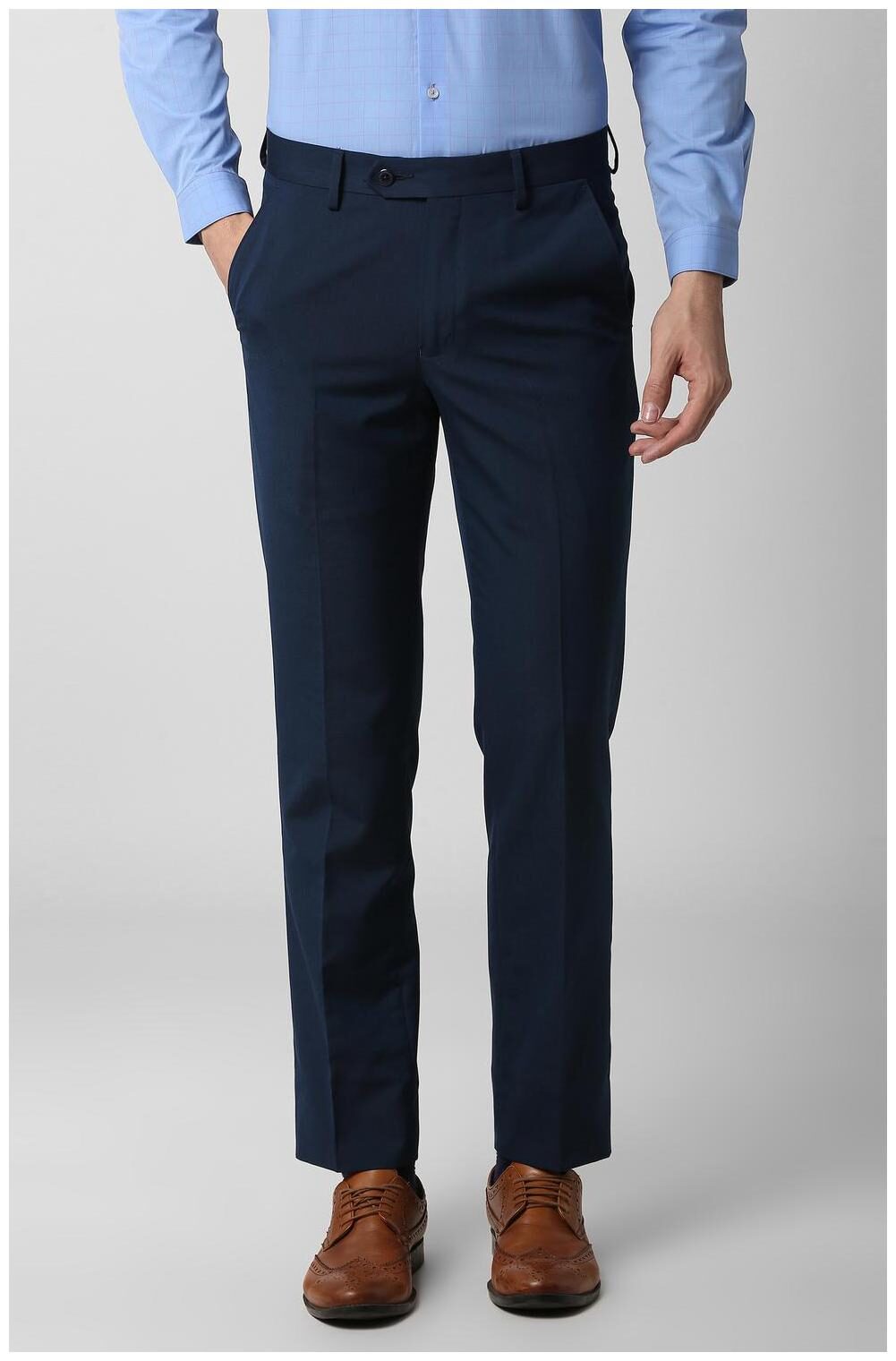

Peter England Men Solid Slim Fit Formal Trouser - Blue