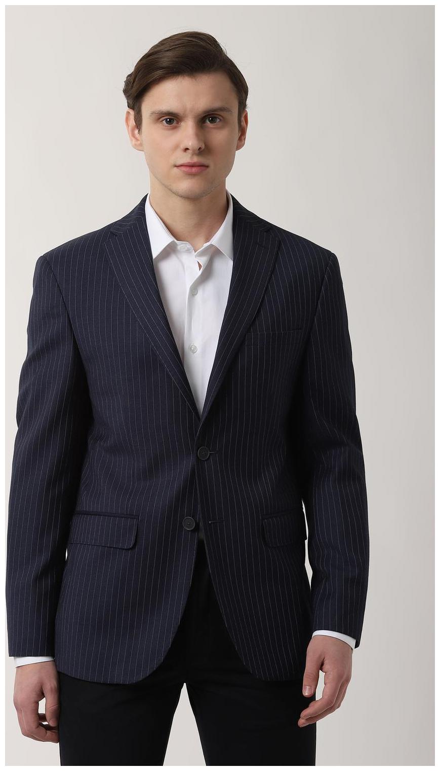 

Peter England Men Blue Striped Slim fit Single Breasted Blazer