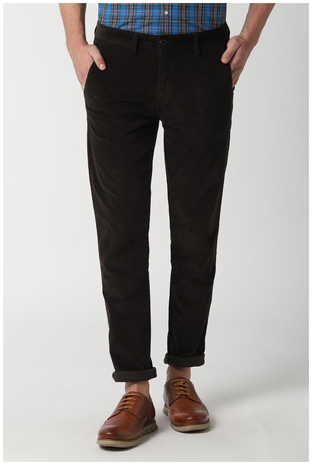 

Peter England Men Black Textured Slim fit Regular trousers