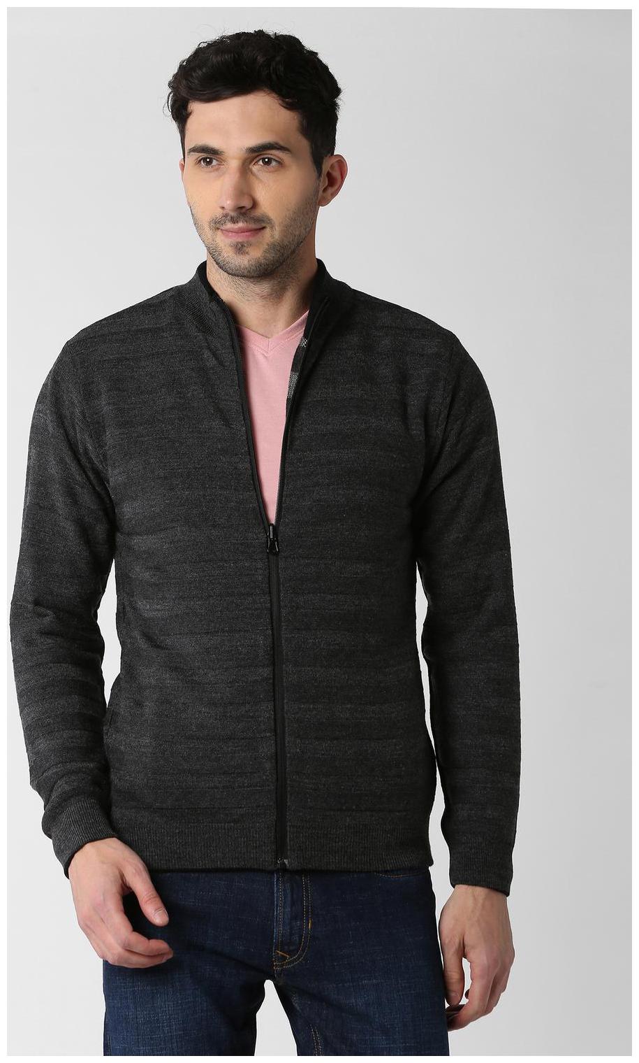 

Peter England Men Grey Henley neck Pullover