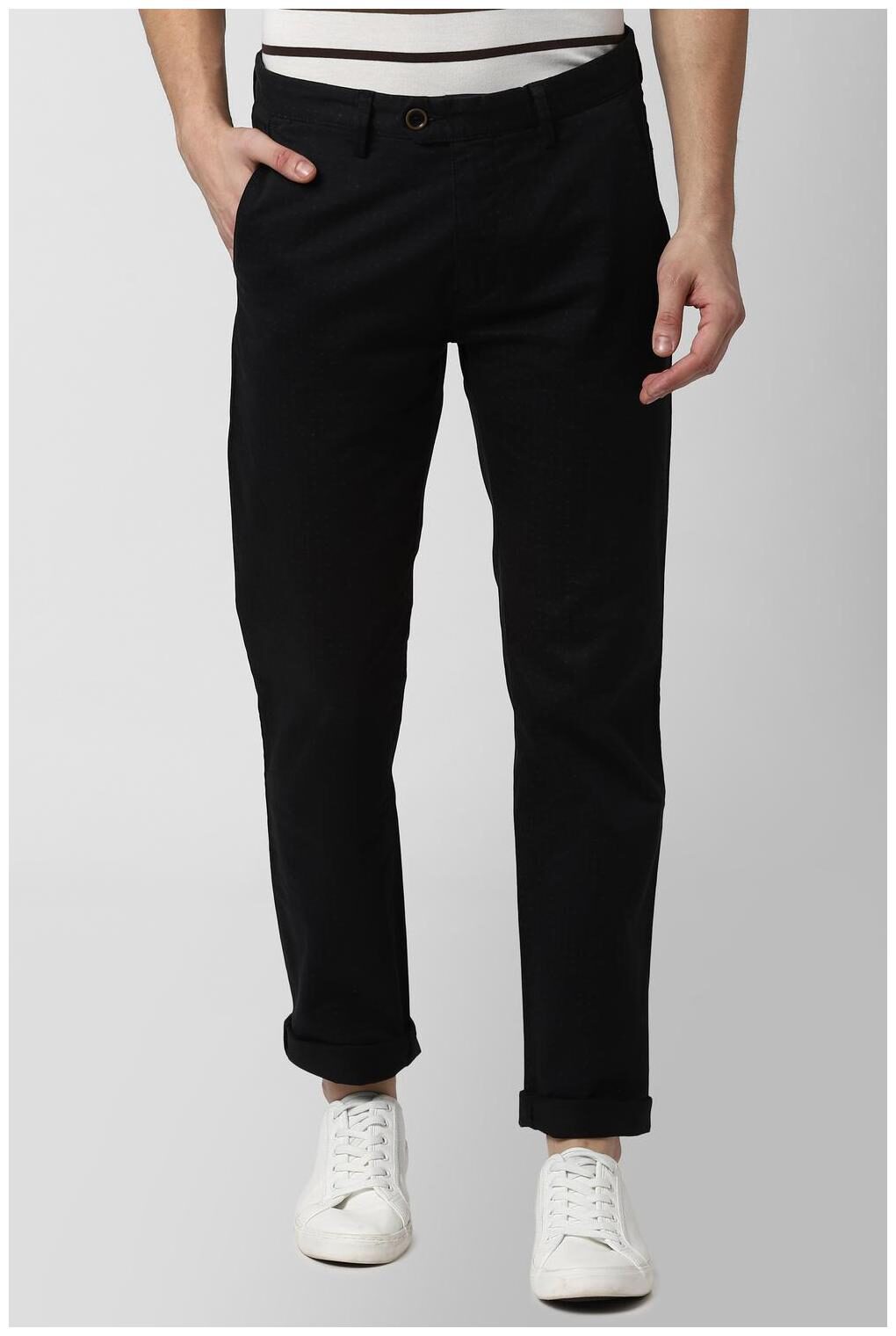 

Peter England Men Black Printed Slim fit Regular trousers