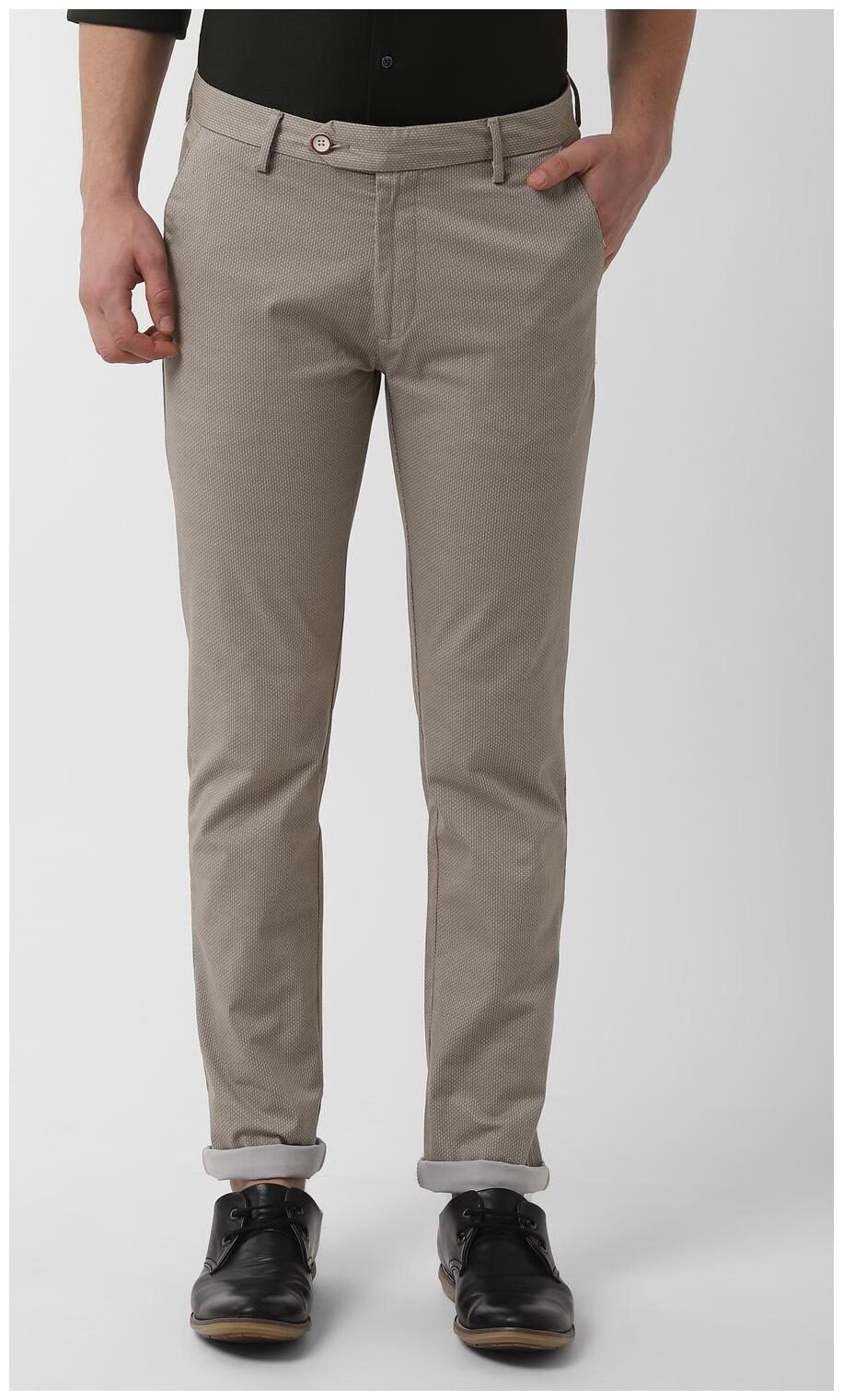 

Peter England Men Beige Printed Slim fit Regular trousers