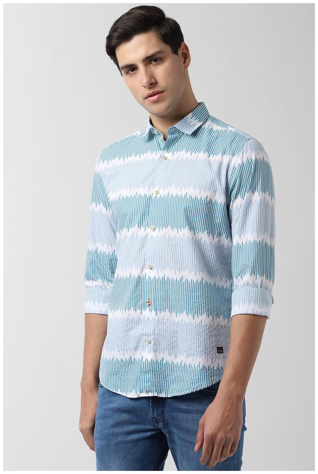 

Peter England Men Blue Printed Super Slim Fit Casual Shirt