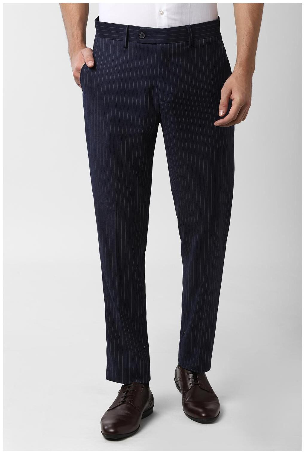 

Peter England Men Striped Slim Fit Formal Trouser - Blue