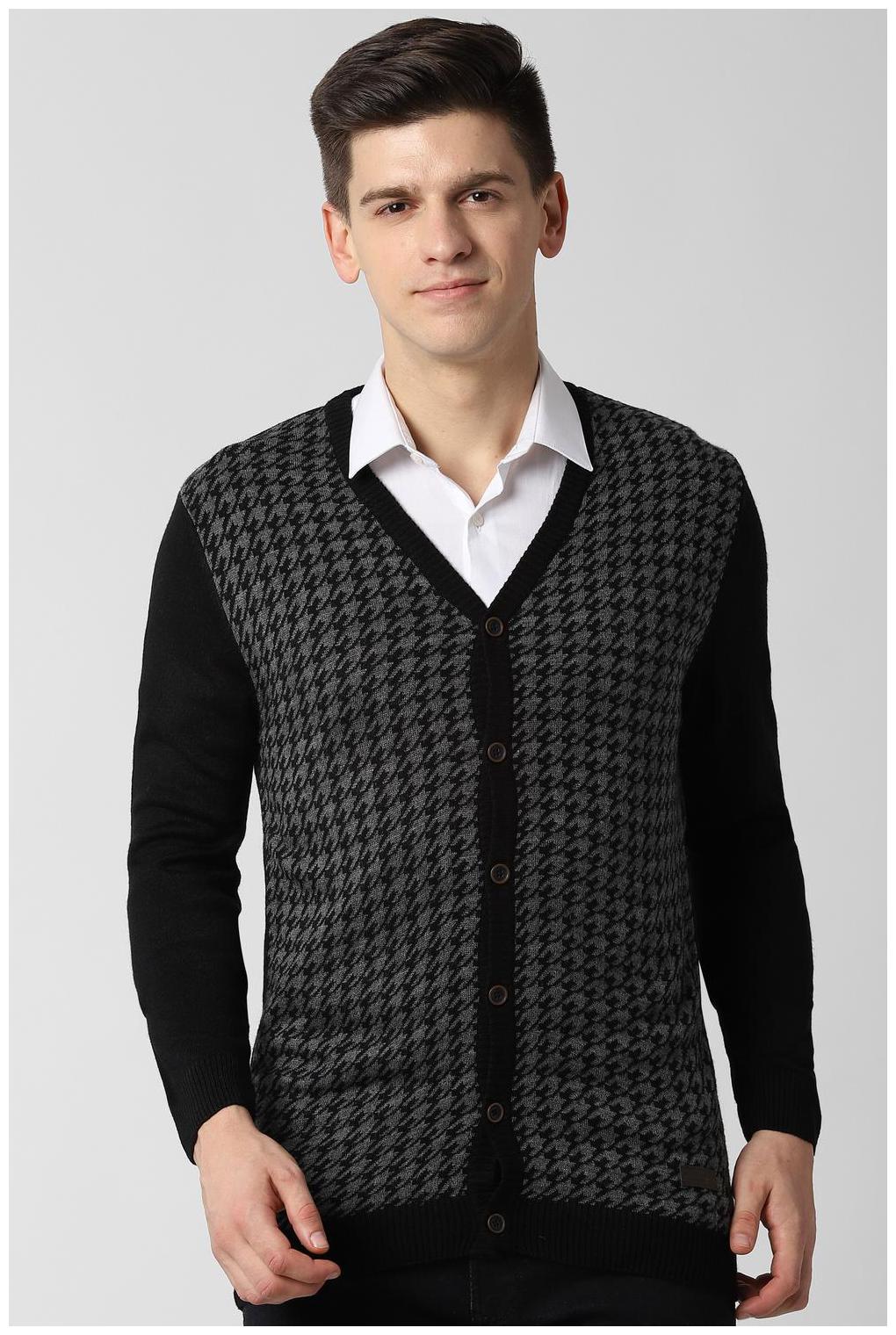 

Peter England Men Acrylic Front-Open Sweater Black