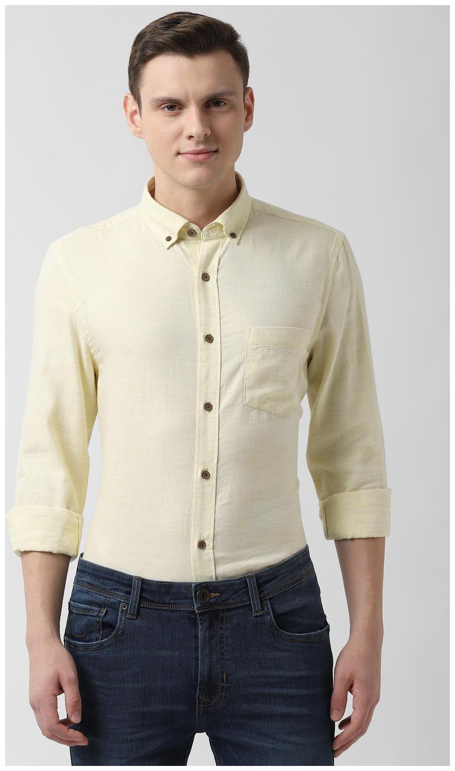 

Peter England Men Yellow Textured Super Slim Fit Casual Shirt