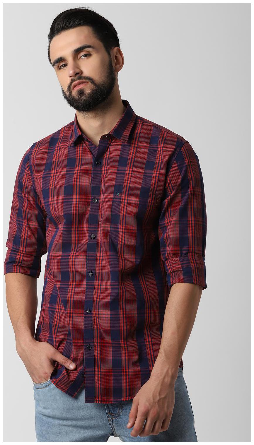 

Peter England Men Red Checked Slim Fit Casual Shirt