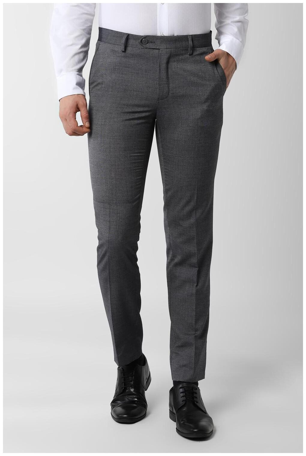 

Peter England Men Textured Slim Fit Formal Trouser - Grey