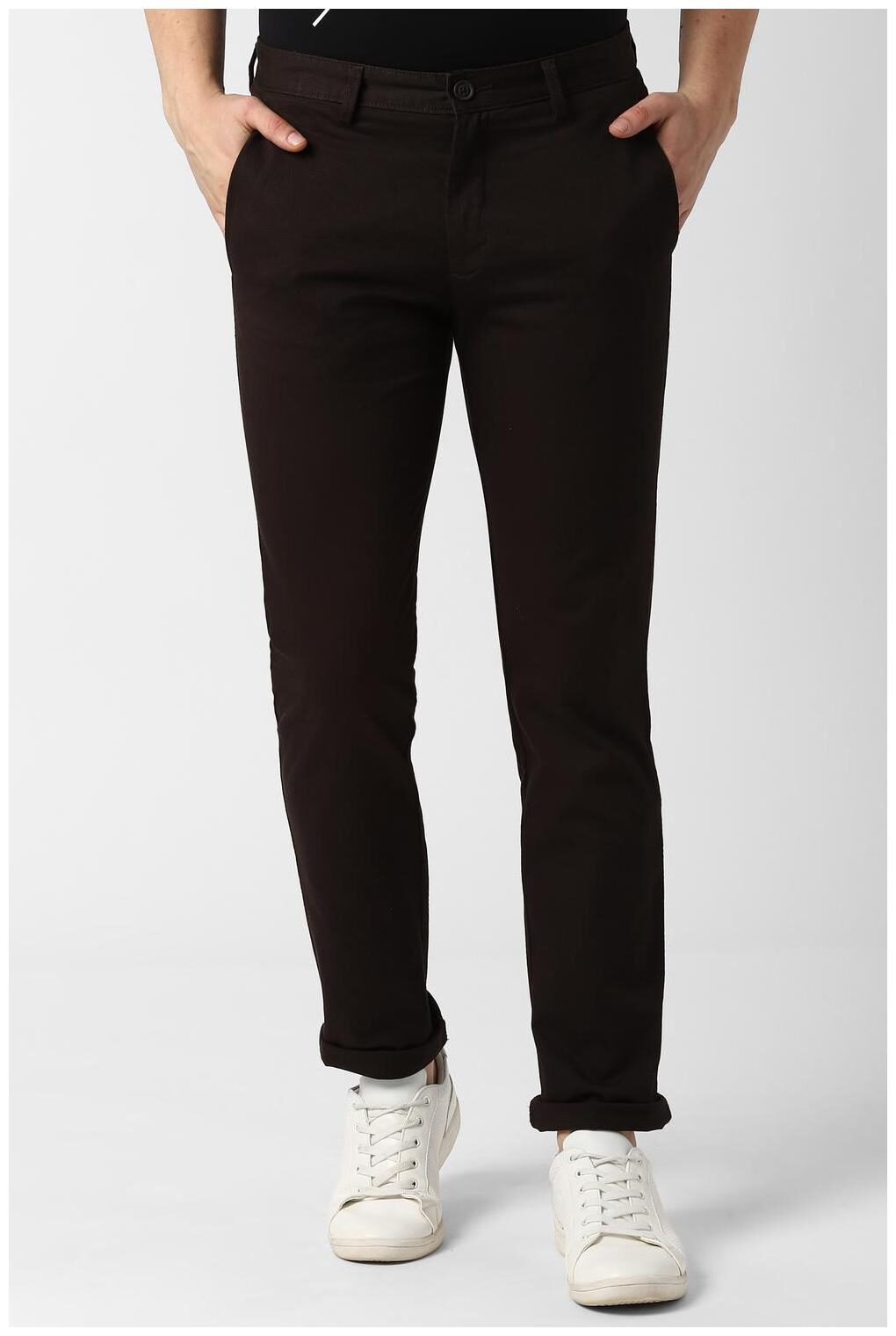 

Peter England Men Brown Textured Slim fit Regular trousers