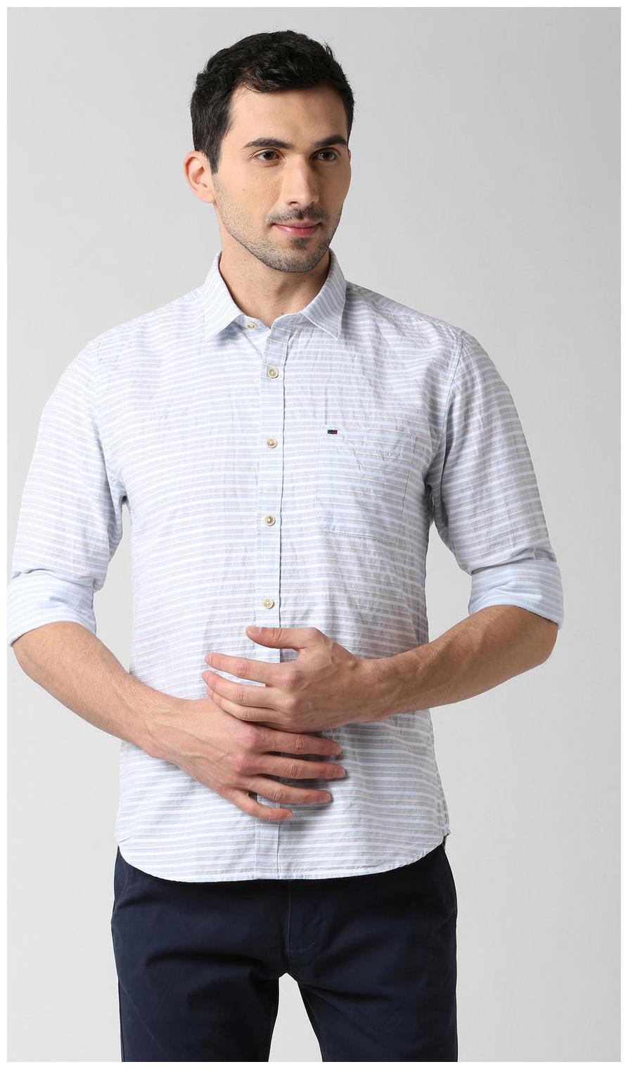 

Peter England Men Blue Horizontal Stripes Slim Fit Casual Shirt