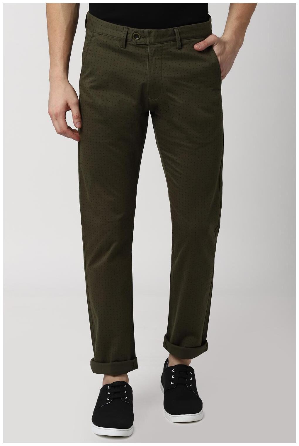 

Peter England Men Green Printed Slim fit Regular trousers