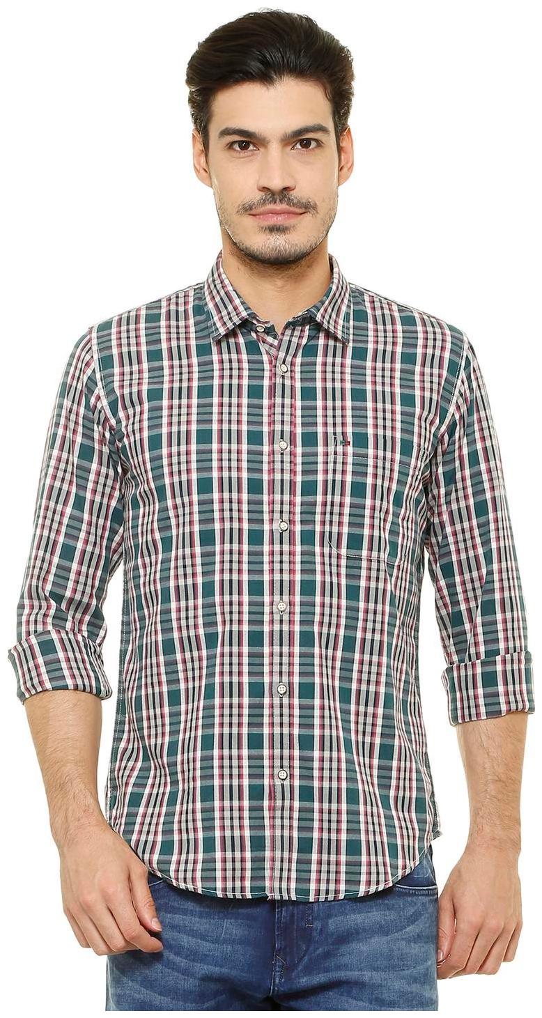 

Peter England Men Green Checked Slim Fit Casual Shirt