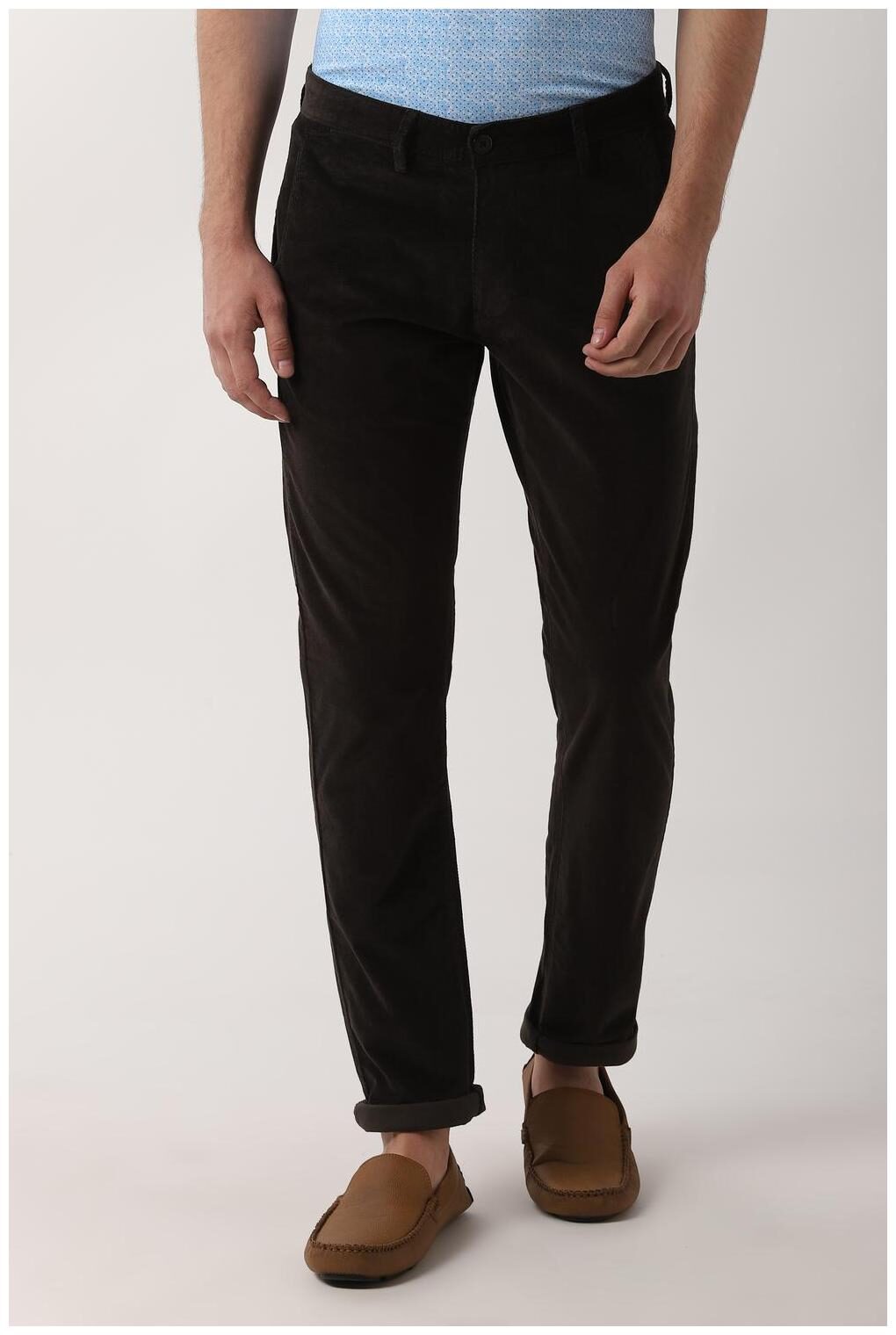 

Peter England Men Black Textured Slim fit Regular trousers