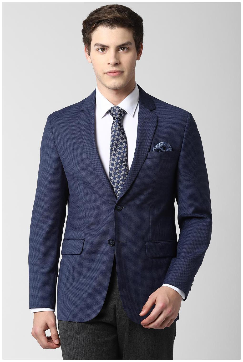 

Peter England Men Blue Textured Slim fit Single Breasted Blazer