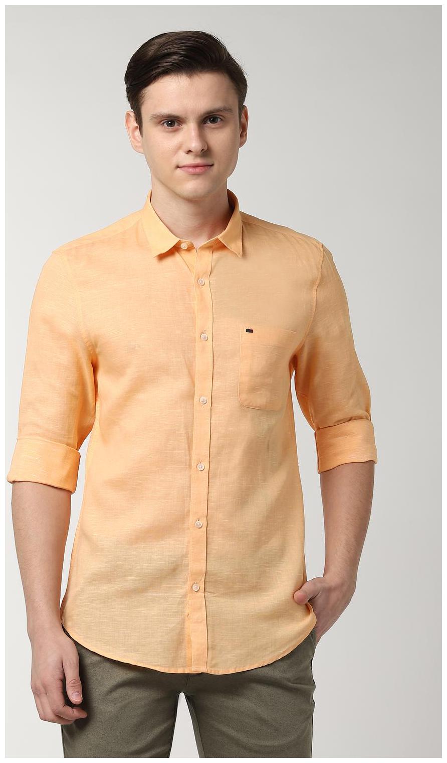

Peter England Men Orange Weaved Super Slim Fit Casual Shirt