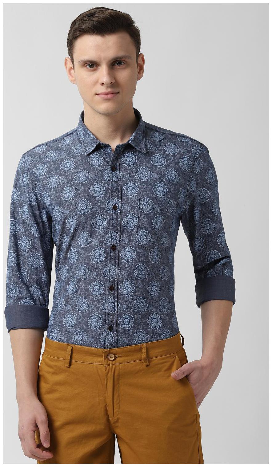 

Peter England Men Blue Printed Super Slim Fit Casual Shirt