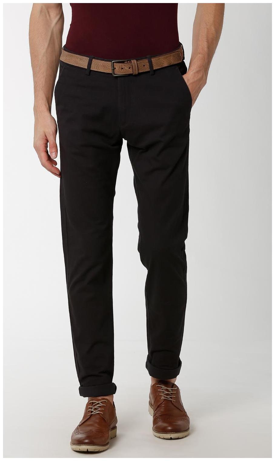 

Peter England Men Black Textured Slim fit Regular trousers