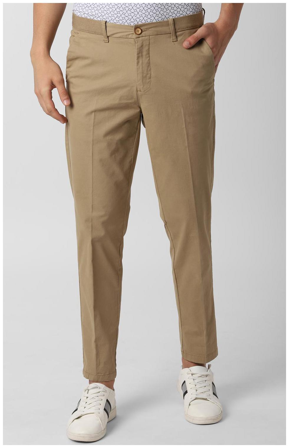 

Peter England Men Beige Textured Regular fit Regular trousers