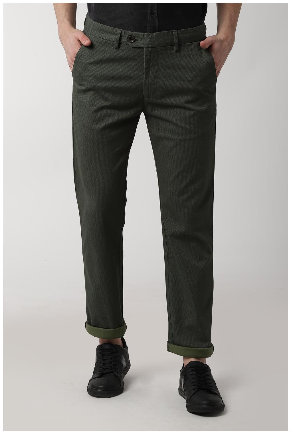 

Peter England Men Green Textured Slim fit Regular trousers