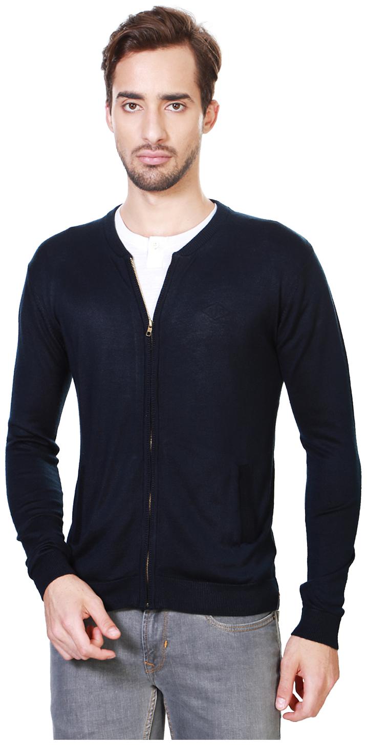 

Peter England Men Navy blue Round neck Front-open sweater