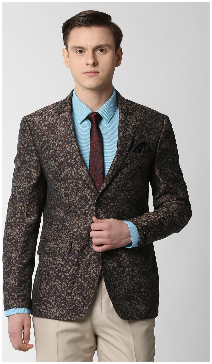 

Peter England Men Maroon Printed Slim fit Single Breasted Blazer