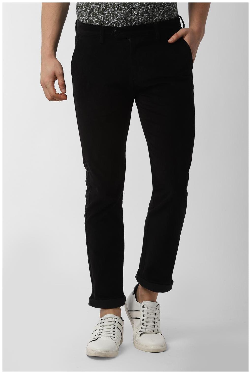 

Peter England Men Black Textured Slim fit Regular trousers
