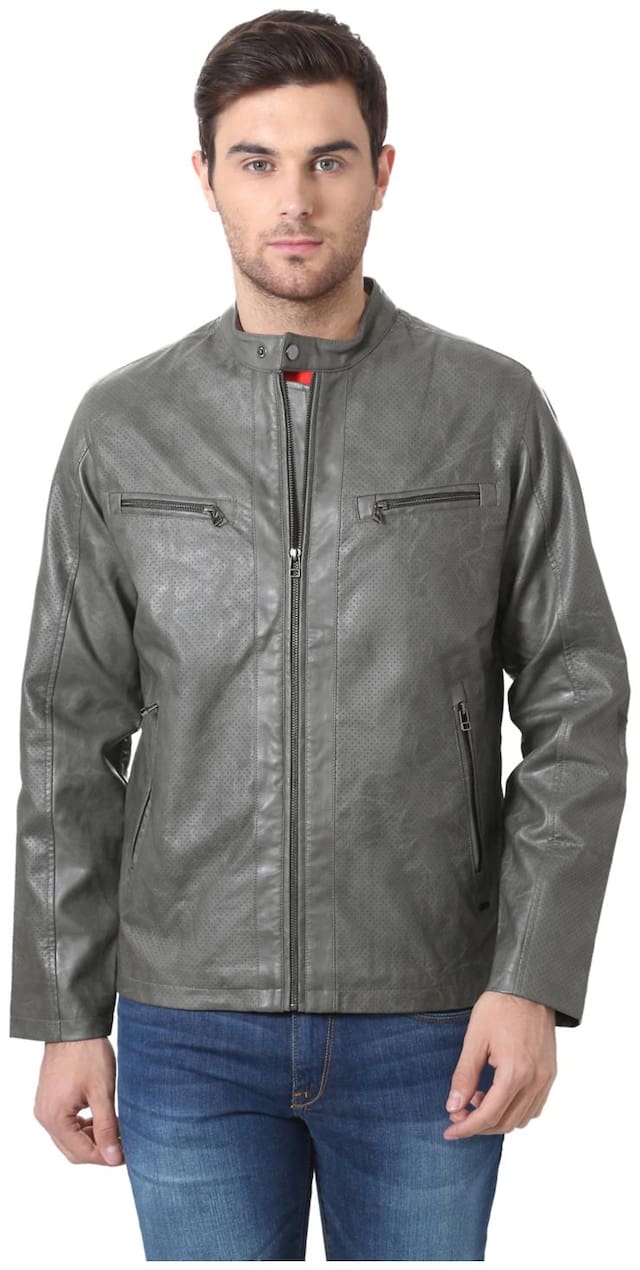 Peter England Men Grey Solid Bomber jacket