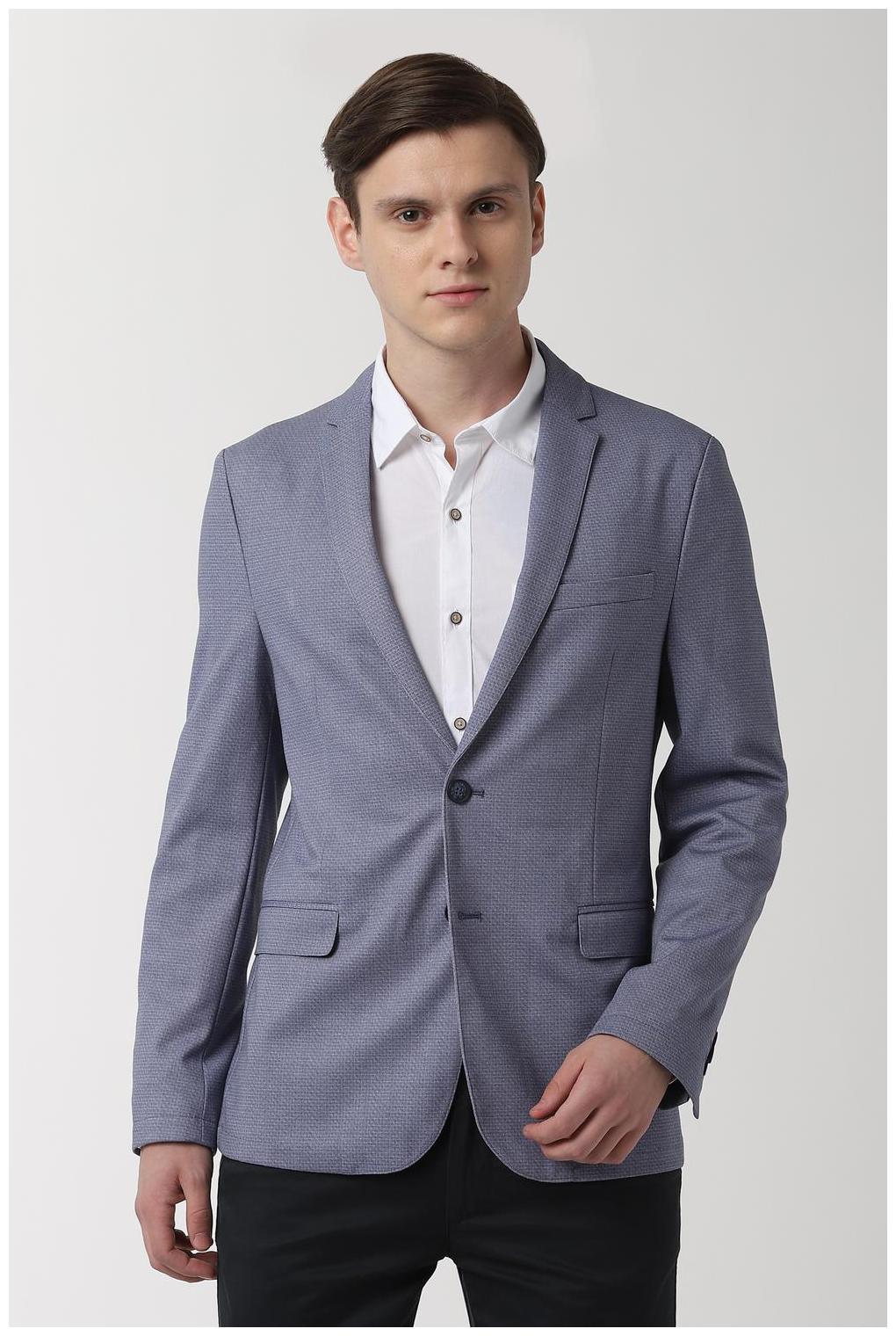 

Peter England Men Blue Checked Slim fit Single Breasted Blazer